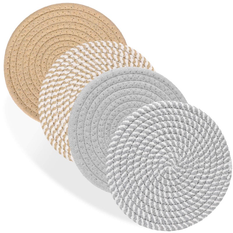 Billbotk 7"" Trivets for Dishes, Pots and Pans, 4 Heat Resistant Hot Pads, Pot Holders for Kitchen, Plate Mats for Kitchen Decor (Gray & Brown) - Image 1